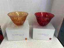 Marquis by Waterford glass bowls, red and orange