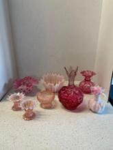 Beautiful pink glassware lot including Fenton coin dot