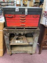 Metal toolbox old workshop wood cart