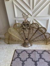 Amazing Vintage peacock brass fireplace fan screen