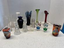 Art glass vases, occupied Japan Asian small vases, glass bells, glass owl