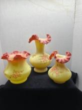 Three Pieces of Fenton Burmese Glass Signed