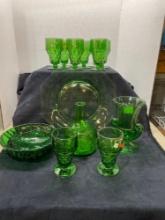 Anchor hocking green honeycomb iced tea glasses, and other emerald green glassware