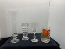 Vintage glassware mainly clear, but includes some vintage beverage glasses