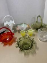 Fenton Topaz opalescent glass art glass Fenton baskets