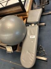 weightlifting bench and medicine ball