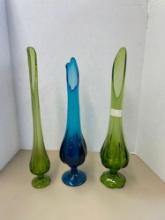 3 amazing large green and blue stretch or swung vases