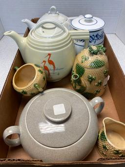 vintage Brinns honeycomb, clover, and bee, kettle sugar bowl, and creamer. vintage Hall Enterprise