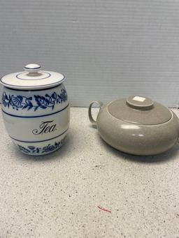 vintage Brinns honeycomb, clover, and bee, kettle sugar bowl, and creamer. vintage Hall Enterprise