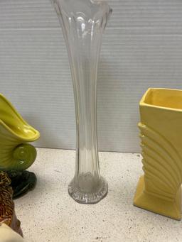 vintage Hugo Schmidt porcelain elk transfer Stein, 1940 Shawnee pottery 6 inch owl, pitcher milk