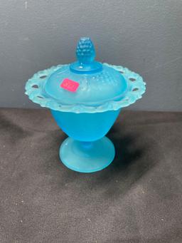 Fenton Westmoreland blue Satin compote