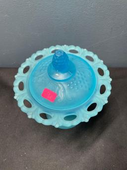 Fenton Westmoreland blue Satin compote
