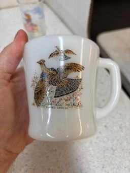 Fire king creamer, and bird mug, Salt and pepper shakers, Moore see description