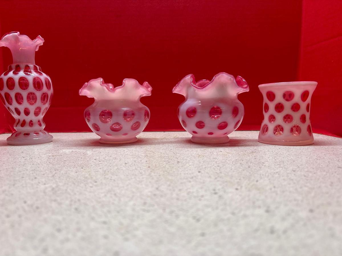 Fenton Coin Dot Opalescent Four Pieces
