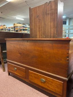 early primitive cedar chest w/ 2 drawers, fancy dovetail
