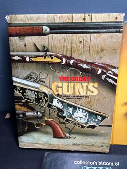 Books on guns and automobiles and suede fringed shawl or collar
