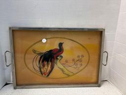 Reverse glass painted tray