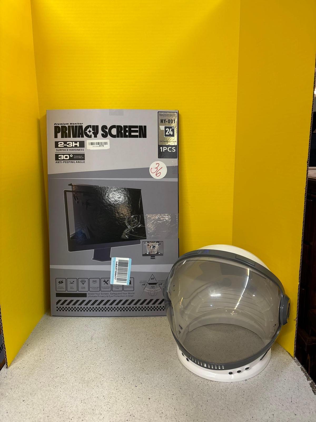 Monitor privacy screen and a helmet