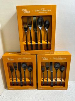 Our table Cecil collection stainless flatware service for four