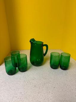 Anchor Hocking, green glass juice set