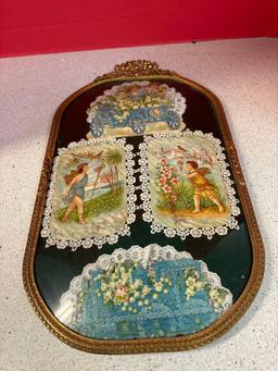 Four birthday greeting cards with linen borders in convex frame