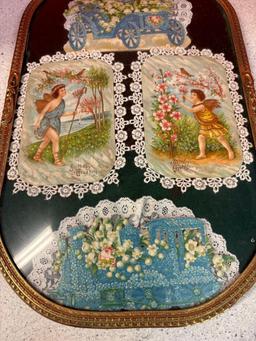 Four birthday greeting cards with linen borders in convex frame