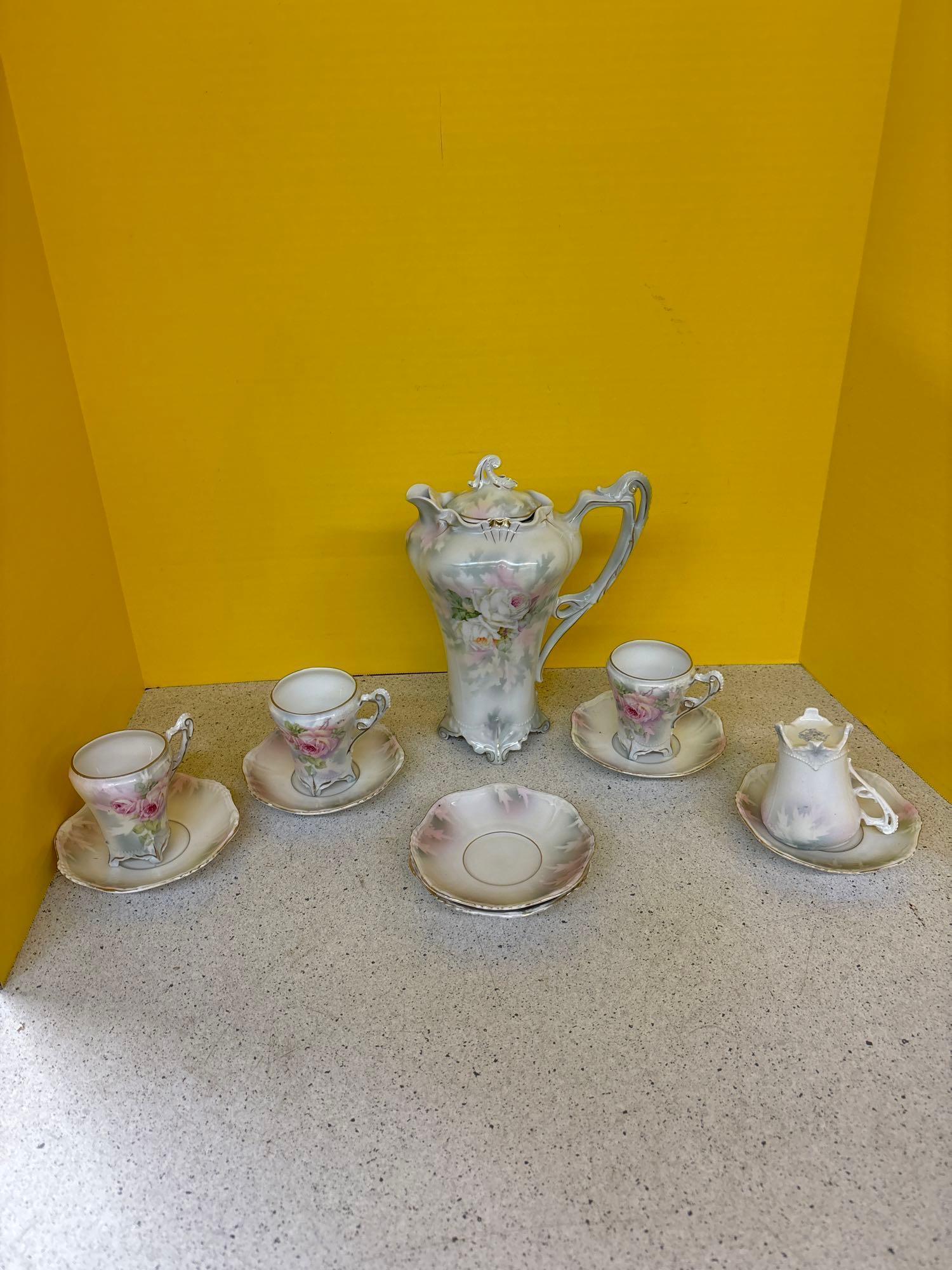 Royal Bayreuth rose chocolate pot, cups and saucers