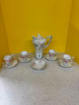 Royal Bayreuth rose chocolate pot, cups and saucers