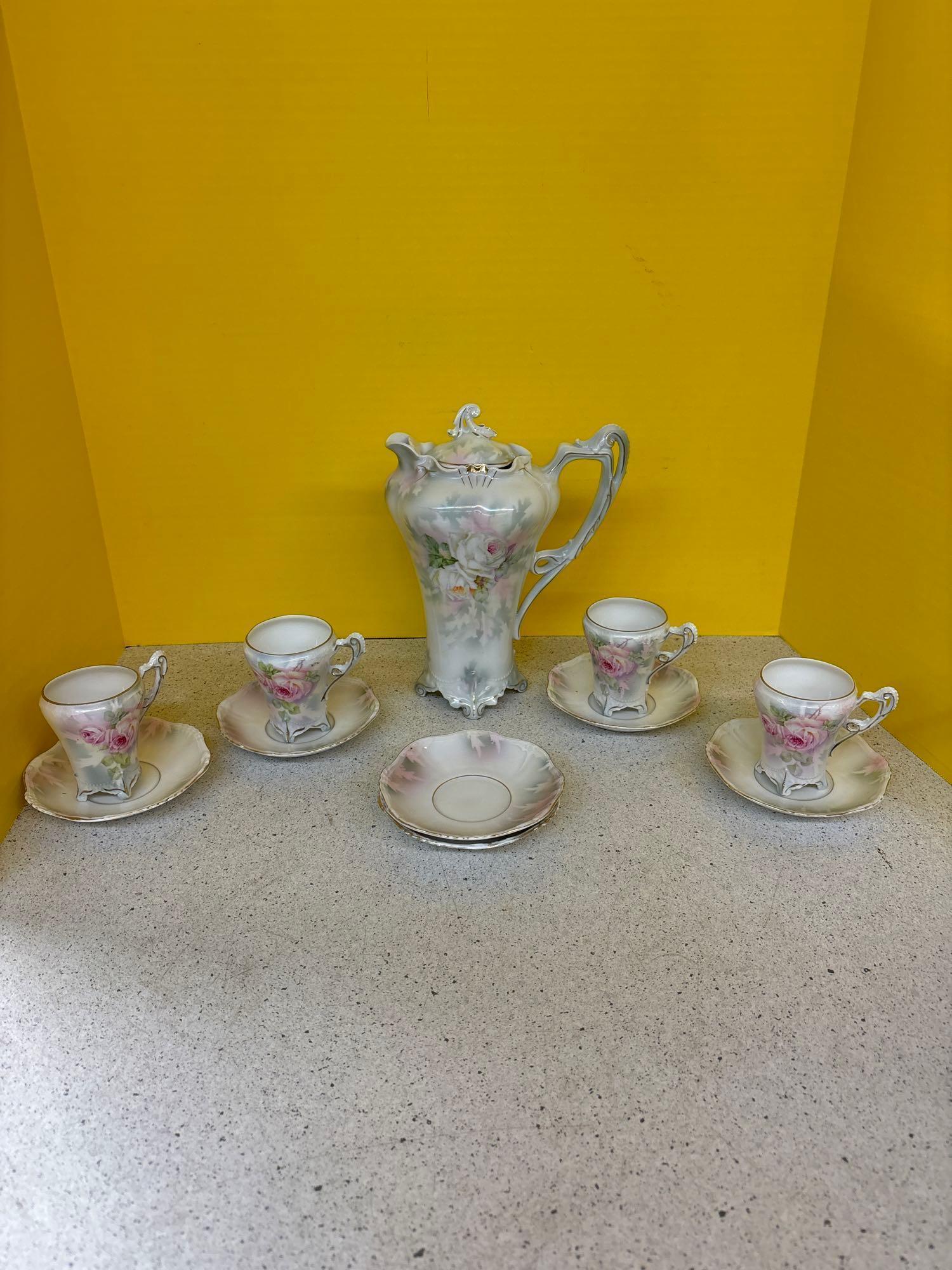 Royal Bayreuth rose chocolate pot, cups and saucers