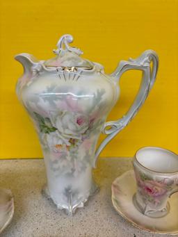 Royal Bayreuth rose chocolate pot, cups and saucers