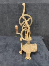 Arcade crystal coffee grinder, cast-iron butter churn, crank