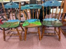 Three custom painted chairs