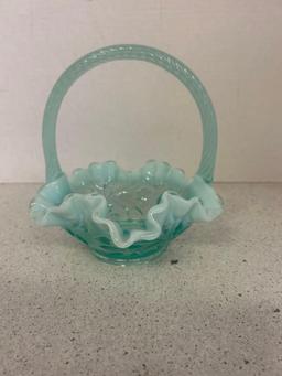 Fenton opalescent glass turquoise basket
