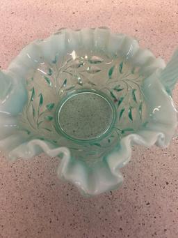 Fenton opalescent glass turquoise basket