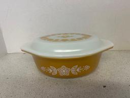 vintage Pyrex butterfly gold baking dish
