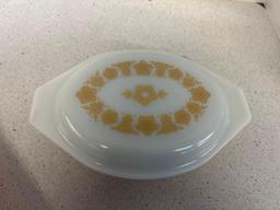 vintage Pyrex butterfly gold baking dish