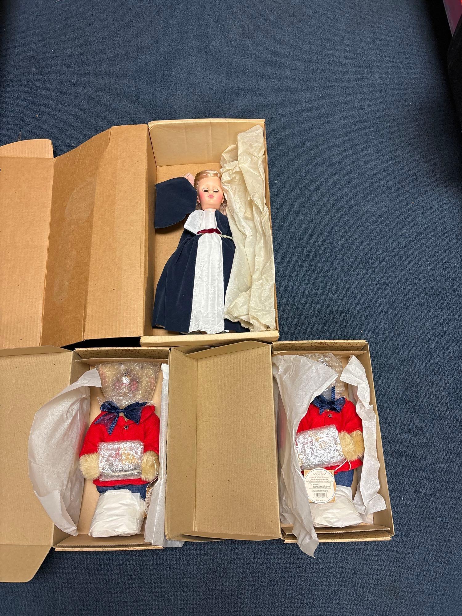 Marjorie Spangler doll and 2 Gund bears