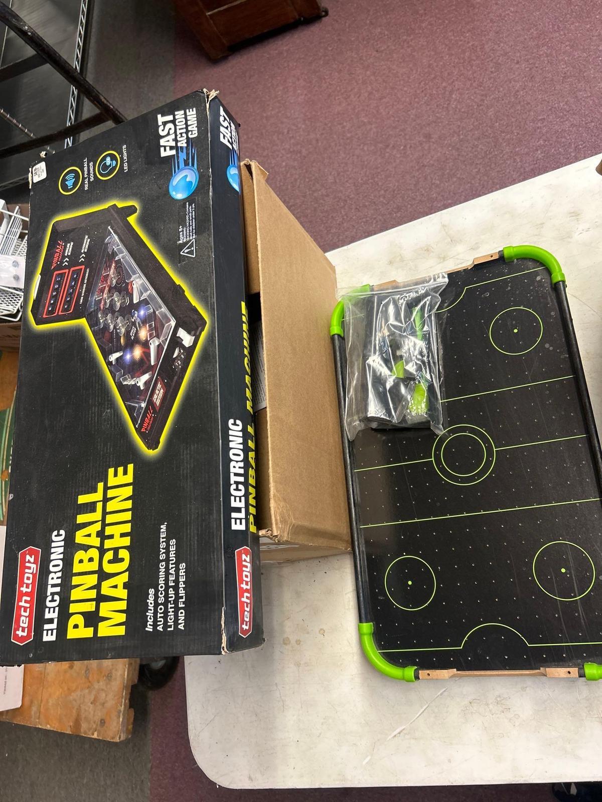 tabletop hockey and electronic pinball