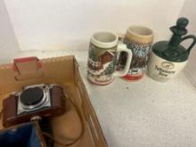 vintage Budweiser Steins, and camera