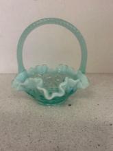 Fenton opalescent glass turquoise basket