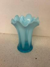 vintage Jefferson glass blue swung opalescent glass vase