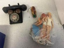 antique paper dolls, speedphone, metal cat toy