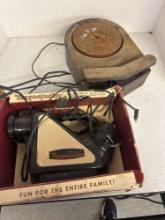 antique record player and magnajector portable electric toy projector