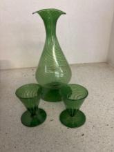 BIMINI glass decanter and two shot glasses