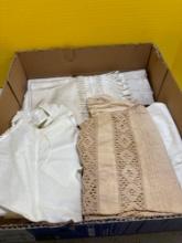 Victorian bath towels, apron, bloomers, slip