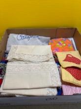 Vintage linens, including California apron