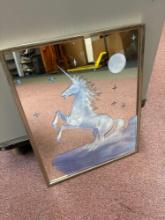 Vintage 1980s Unicorn Mirror Purple Horse Stars Moon Retro