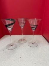 Three 11 inch tall martini glasses
