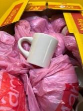 Large box of new buffalo China, coffee mugs
