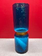 MCM 1960s teal art glass vase